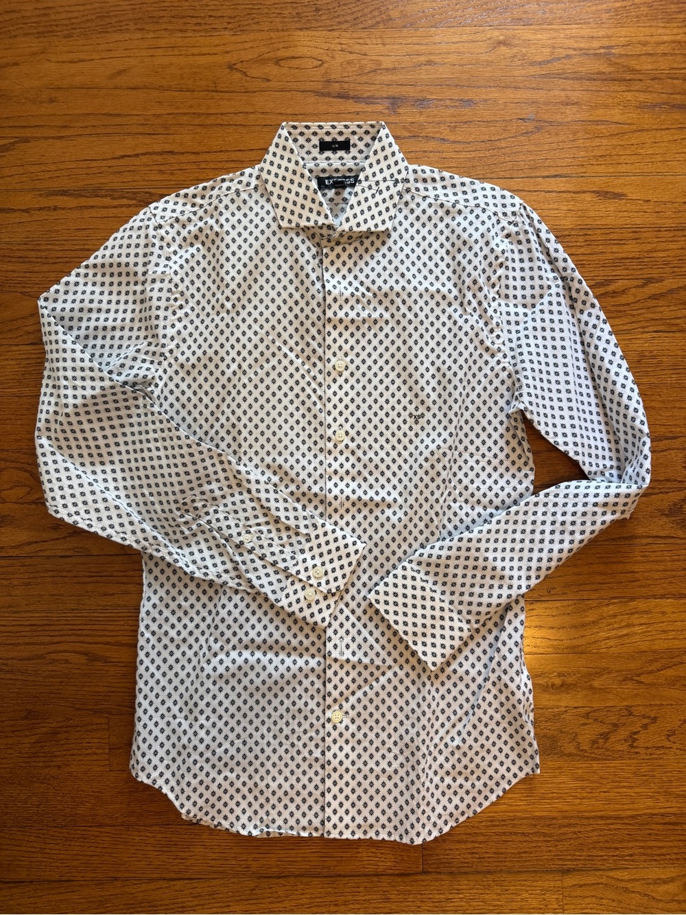 Express White Dress Shirt with Navy Diamond Print